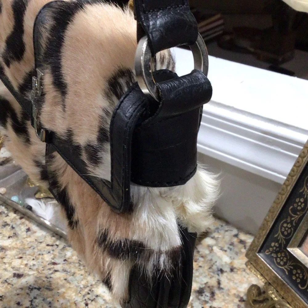 Versace Jeans Couture Faux Tiger Fur Shoulder Bag